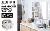 La Bella White Bathroom Mirror Cabinet Wall Twin Door Shaving Storage 60 x 72 cm